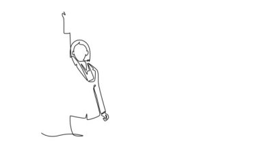 Sürekli kendini çizen animasyon, mutlu erkek ve kadın şirket kurucuları el kaldırıyor, şirket üstüne yatırım alıyor. İş kutlaması. Tam uzunluktaki bir çizgi canlandırması