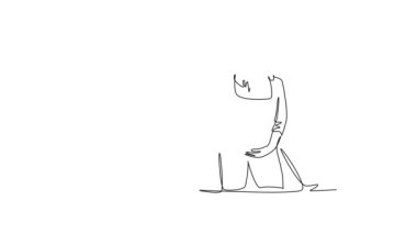 Tek bir çizginin kendi kendine çizimi erkek doğum uzmanı ve jinekoloji doktoru hastanın kan basıncını ve fetüs durumunu kontrol ediyor. Hamilelik sigortası. Devamlı bir çizgi. Tam uzunluk canlandırması