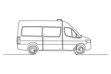 Kritik durumdaki hastayı kurtarmak için sürekli hastane ambulansı ya da araç çizgisi. Ambulans için 911 acil durum çağrısı. Bir çizgi çizimi grafik tasarım vektör çizimi