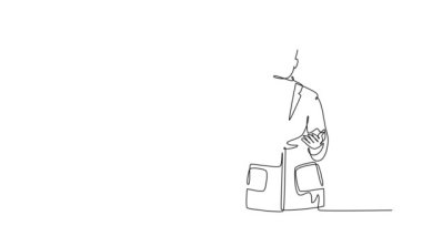 Sürekli çizim yapan erkek ve kadın doktorlardan oluşan bir grup hasta sağlığını tartışıyorlar ve tıbbi raporları okuyorlar. Tıbbi kontrol konsepti. Tam uzunluktaki bir çizgi canlandırması