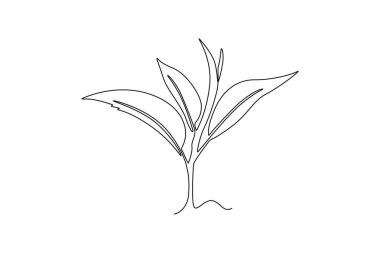 Bitkisel içecek logosu kimliği için sağlıklı organik çay yaprağı çizimi. Çay çiftliği ikonu için taze doğa konsepti. Modern sürekli çizgi çizimi tasarım grafik vektör çizimi