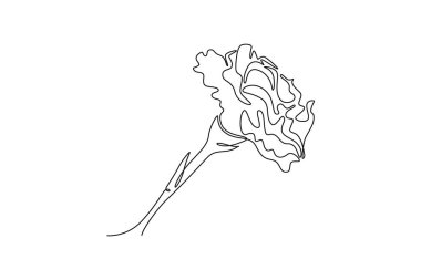 Ev dekorasyonu poster sanatı için güzel deanthus çizen tek satır. Düğün davetiyesi için basılabilir dekoratif karanfil çiçeği. Aralıksız çizgi çizimi tasarım grafik vektör çizimi