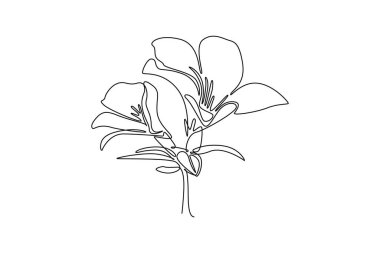 Sanat evi dekoru poster baskısı için tek bir çizgili güzellik çizimi taze rhododendron. Davetiye için dekoratif açelya çiçeği. Dinamik bir çizgi çizer grafik tasarım vektörü çizer
