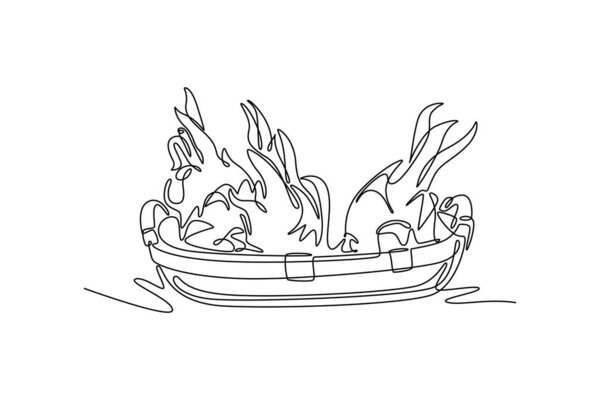 Единая непрерывная линия рисования плетеная корзина с полным свежих фруктов дракона для иконки логотипа рынка. Здоровое питание содержит витамины для тела. Динамическая иллюстрация вектора графического дизайна