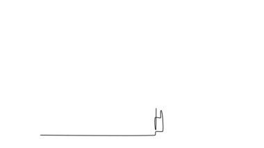 Tek çizgili otomasyon, yüksek bina onarımı için elinde balyoz tutan genç inşaat işçisini kendine çekiyor. İnşaatçı ve çekiç olay yerinde çalışıyor. Devamlı çizgi çekme. Tam uzunluk canlandırması