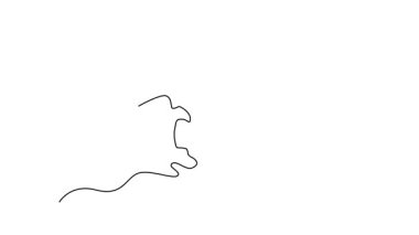 Aralıksız çizilen çizgi, güzel agresif bayan futbolcu defans oyuncusunu rakibinden topu yakalama mücadelesine sürüklüyor. Futbol müsabakası. Tam uzunluktaki tek çizgi canlandırması