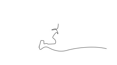 Tek çizgili animasyon, kalede bisiklet tekmesi atan çekici erkek futbolcuyu kendine çekiyor. Futbol müsabakası spor konsepti. Devamlı çizgi çekme. Tam uzunluk canlandırması