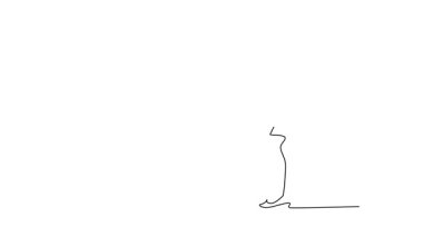 Sürekli çizim yapan spor elbiseli erkek badminton oyuncusu raket ve servis için hazır bekliyor. Sağlıklı aktivite ve hobi. Tam uzunluktaki tek çizgi canlandırması