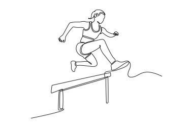 Engelli yarış sırasında tek sıra halinde güzellik uzmanı bayan atlet çiziyor. Hareket, hareket, sağlıklı, spor ve yaşam tarzı. Bir çizgi çizimi grafik tasarım vektör çizimi