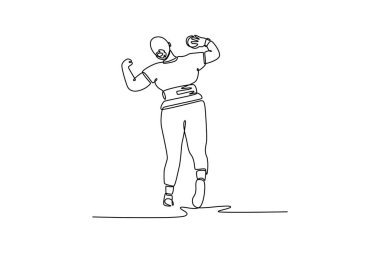 Tek çizgi geriye doğru çekilen kadın atış sopası topu sıkıca boynuna dayadı. Hassasiyetle ağır küresel bir atış başlatılıyor. Aralıksız çizgi çizimi tasarım grafik vektör çizimi