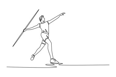 Spor pistinde cirit atmak için erkek atlet antrenmanı yapan tek çizgi. Atletik rekabet ve turnuva konsepti. Aralıksız çizgi çizimi tasarım grafik vektör çizimi