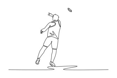 Aralıksız tek sıra halinde erkek sporcu, diski dışarı fırlatmak için antrenman yapıyor. Profesyonel sporcu eğitimi, hareket halinde. Tek çizgi çizimi tasarım vektörü grafik çizimi