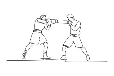 Tek çizgi çizen boksör yumruk, kroşe, aparkat gibi çeşitli yumruk kombinasyonları kullanır. Boks şampiyonları boks ringinde raundu kazanır. Bir çizgi çizimi grafik tasarım vektör çizimi