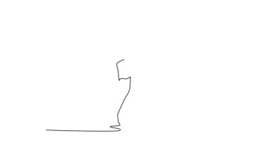 Sürekli çizim yapan animasyon, çekici Muay Thai erkek dövüşçüsü spor salonunda diz tekmesi pratiği yapıyor. Kickboks antrenmanı, dövüş sanatları eğitimi. Tam uzunluktaki tek çizgi canlandırması