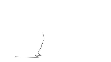 Üstsüz, güçlü vücut geliştiren, okçu pozunda, sürekli çizgi çizen animasyon. Kolunu sıkan yumruğuyla güçlü bir sporcu pozu veriyor. Spor, güç, vücut geliştirme. Tam uzunluktaki tek çizgi canlandırması