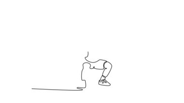 Kendi kendine çizim yapan tek çizgi, kafasında halterler olan atletik adamları eğitiyor. Fitness, antrenman, zindelik, performans, kas gücü. Devamlı bir çizgi. Tam uzunluk canlandırması