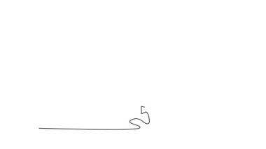 Animasyon halat çizimi. Salonda ağırlık kaldıran adama uygun bir ön görüş çizimi. Spor, spor, halter, vücut geliştirme, antrenman, egzersiz. Tam uzunluktaki tek çizgi canlandırması