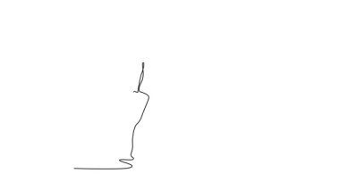 Sürekli çizginin animasyonlu çizimleri, kurdeleyle egzersiz yapan profesyonel genç kız sporcuları kendine çekiyor. Jimnastik ve akrobasi. Spor, güzellik, rekabet, esneklik. Tam uzunluktaki bir çizgi canlandırması