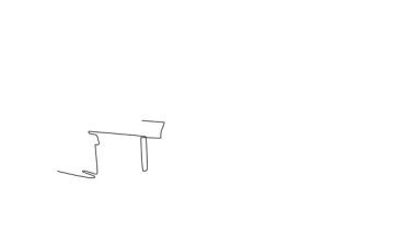 Sürekli kendini çizen hareketli çizgi, profesyonel spor salonundaki paralel barlarda amuda kalkan aktif erkek sporcuları kendine çekiyor. Formda sporcu, spor kıyafetleriyle gösteri yapıyor. Tam uzunluktaki tek çizgi canlandırması