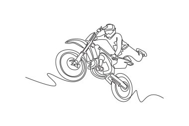 Serbest stil motokros yarışmasında motosiklet süren tek bir sporcu havada akrobatik hareketler yapıyor. Dinamik bir çizgi çizer grafik tasarım vektörü çizer
