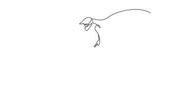 Animasyonlu kendi kendine çizim yapan çekici profesyonel motosiklet yarışçısı serbest stil motokros uluslararası motor gösterisi yarışmasında akrobatik atlama ve uçma yapıyor. Tam uzunluktaki bir çizgi canlandırması