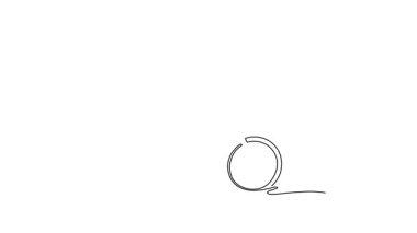 Animasyonlu kendini çizen sürekli çizgi, bisikletinin yanında duran koruyucu kasklı bisikletli bir sporcuyu çekiyor. Spor, sağlık, eylem, hareket, hız, ırk kavramı. Tam uzunluktaki bir çizgi canlandırması