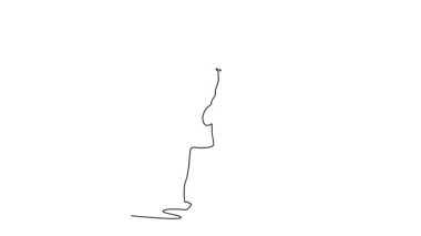 Sürekli kendini çizen animasyon erkek bisikletçi bisikletini havaya kaldırıyor. Formda sporcu, yarışı başarıyla kazandıktan sonra bisikleti başının üstünde tutuyor. Tam uzunluktaki bir çizgi canlandırması