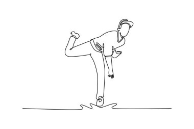 Profesyonel beyzbolcuyu çeken tek çizgi, topu ulusal stadyuma atıyor. Spor sahasında erkek atıcı müsabakada. Aralıksız çizgi çizimi tasarım grafik vektör çizimi