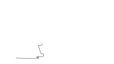 Tek çizgili kendi kendine çizim yapan kadın beyzbol sopası yarışmada sahada topa vurmak için bekliyor. Odaklanmış oyuncu dışarıda eğlenceli bir oyun oynuyor. Devamlı bir çizgi. Tam uzunluk canlandırması