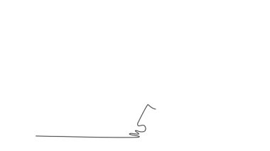 Sürekli çizginin animasyonlu çizimi yeşil sahada vurucu pozisyonunda koruyucu kask takan erkek kriket oyuncusunu kendine çekiyor. Odaklanmış oyuncu dışarıda oyun oynuyor. Tam uzunluktaki bir çizgi canlandırması