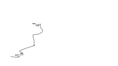 Tek çizgili animasyon, kadın kriketçinin maç ya da yarışma için sopayla topa vuruşunun yan görüntüsünü çekiyor. Spor, performans ya da oyun. Devamlı bir çizgi. Tam uzunluk canlandırması