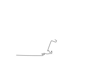 Sürekli çizim yapan sporcu kriket atleti profesyonel maç ve yarışma için topa vuruyor. Teçhizatlı ve kasklı bir erkek. Tam uzunluktaki tek çizgi canlandırması