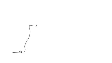 Tek çizgili animasyon, güçlü bir düşüş sırasında aktif erkek golfçüyü kendine çekiyor, mükemmel bir golf atışı için gereken yoğun odak, atletik hareket ve hassasiyeti tasvir ediyor. Tam uzunluk canlandırması