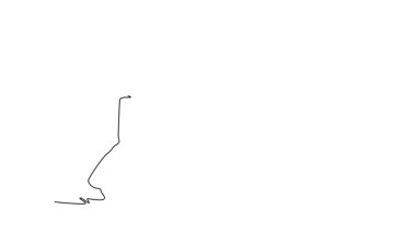 Sürekli çizilen çizgi hareketli erkek golfçüyü adres pozisyonuna çekiyor, eğilip topa odaklanıyor ve yoğun konsantrasyonu gösteriyor. Güçlü bir başlangıç vuruşu. Tam uzunluktaki tek çizgi canlandırması