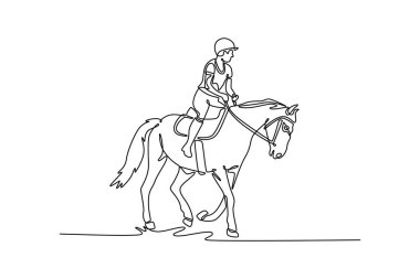 Zarif bir at üzerinde zarif bir yürüyüşle gezen güzel bir kadın binicinin çizdiği çizgiler, sakin ortaklığı, zarif zarafeti ve binici ile hayvan arasındaki derin bağı tasvir ediyor. Tasarım vektörü illüstrasyonu