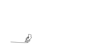 Canlandırılmış kendi kendine çizim yapan genç sporcu, buz üzerinde geniş ve savunmacı bir duruş sergiliyor. Heyecan verici spor, rekabet ve hokey oyuncusunun hareketi. Tam uzunluktaki bir çizgi canlandırması