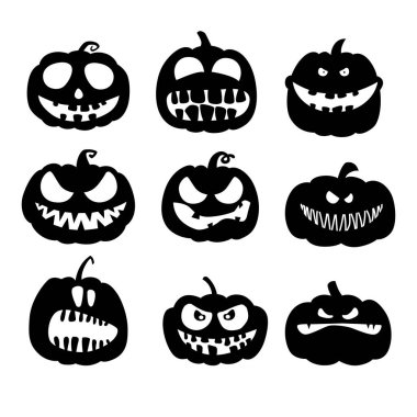 Sonbahar tatili. Cadılar Bayramı korkunç balkabakları. Düz stil vektör ürkütücü balkabakları