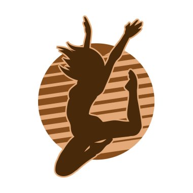 Genç insanlar, kahverengi arka planda hip hop dansçısı vektör silueti