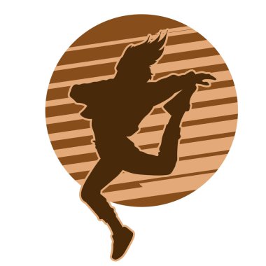 Genç insanlar, kahverengi arka planda hip hop dansçısı vektör silueti