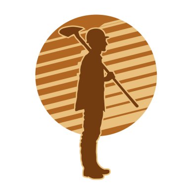 Madenci. İnşaat işçisi. Marangoz vektör silueti. Kask giyme çantası ve aletleri.