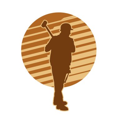 Madenci. İnşaat işçisi. Marangoz vektör silueti. Kask giyme çantası ve aletleri.