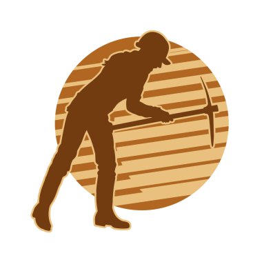 Madenci. İnşaat işçisi. Marangoz vektör silueti. Kask giyme çantası ve aletleri.