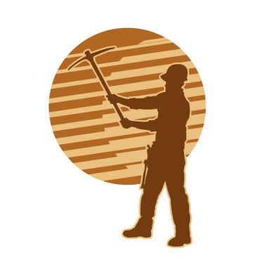 Madenci. İnşaat işçisi. Marangoz vektör silueti. Kask giyme çantası ve aletleri.