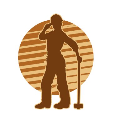 Madenci. İnşaat işçisi. Marangoz vektör silueti. Kask giyme çantası ve aletleri.