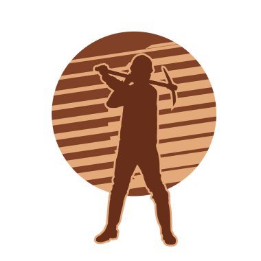 Madenci. İnşaat işçisi. Marangoz vektör silueti. Kask giyme çantası ve aletleri.