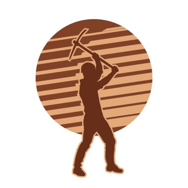 Madenci. İnşaat işçisi. Marangoz vektör silueti. Kask giyme çantası ve aletleri.