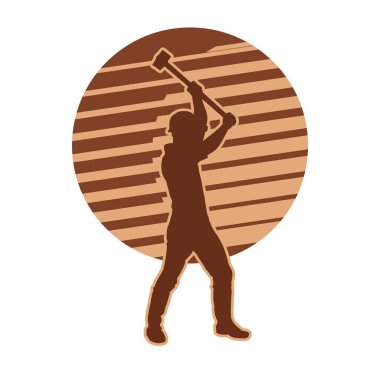 Madenci. İnşaat işçisi. Marangoz vektör silueti. Kask giyme çantası ve aletleri.