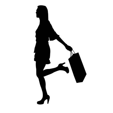 Güzel ince bir kadın alışveriş çantası taşıyacak vektör silueti.