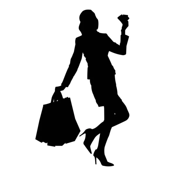 Όμορφη Λεπτή Γυναίκα Που Μεταφέρουν Τσάντα Ψώνια Διάνυσμα Σιλουέτα — Διανυσματικό Αρχείο