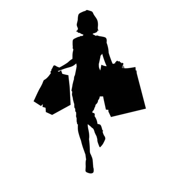 Beautiful Slim Woman Carrying Shopping Bag Vector Silhouette — Stock Vector